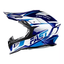 Capacete Esportivo Enduro Protork Fast Tech Azul - Branco 56