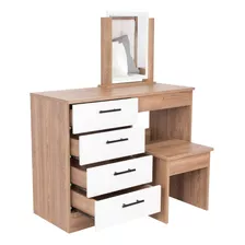 Mueble Tocador Kaia + Banca Rta Miel Blanco Color Marrón Claro