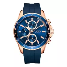 Reloj Loix Hombre L2140-1 Azul Con Oro Rosa, Tablero Azul