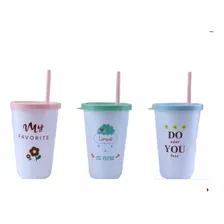 Pack 3 Vasos Con Tapa Y Bombilla 350ml