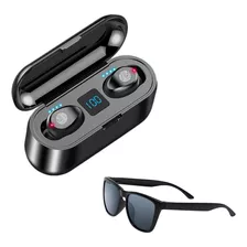 Audifono Inalambrico F9 Earbuds Negro + Lentes De Sol 