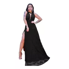 Vestido Renda Longo Festa Decote Tule Fenda Madrinha 2377