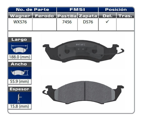 Balatas Delanteras Honda Pilot 2007 2008 Wagner Foto 2