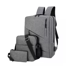 Set De Morral + Carriel + Cartuchera Escolar Oficina Gris