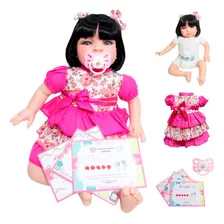 Boneca Bebê Realista Tipo Reborn Com Chupeta Cílios 11 Itens