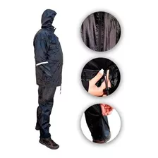 Impermeable Negro Motociclista C/reflejante Pant Y Chamarra 