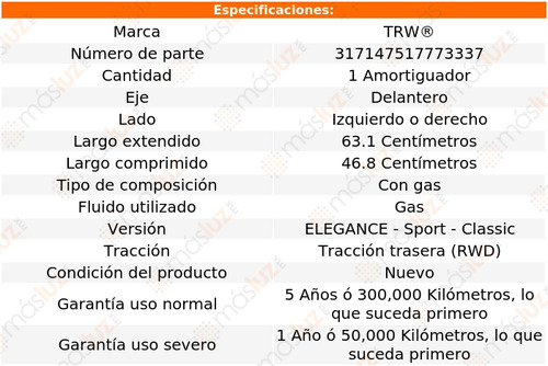 1- Amortiguador Gas Delantero Izq/der C280 Rwd 06/07 Trw Foto 2