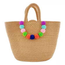 Bolsa De Praia Com Textura E Pompom Colorido