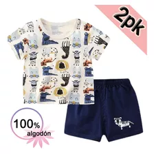 Conjuntos De Ropa Manga Corta Para Niños Y Niñas Algodon 2pk