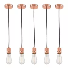 Kit 5 Luminária Pendente Hong Kong 1 Lâmpada E-27 Metal Rose