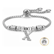 Pulseras Mujer Inicial Letra Pulcera Oro Rosado 18k Color Plata X