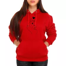 Moletom Estampado Feminino Mão Coreana Canguru Blusa De Frio