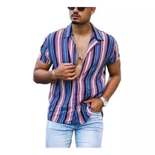 Polera Hawaiana Casual A Rayas De Manga Corta Para Hombre