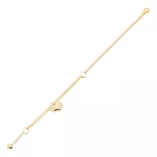 Pulseira De Ouro 18k Cardamo Berloque Coracao 19cm 2.7mm