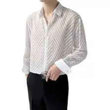 Camisa Masculina Em Malha, Lapela Transparente, Corte