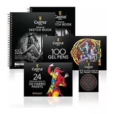 Kit Castel Arts Completo Plumas De Gel Libretas Y Pintura 3d