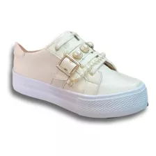 Tenis Mujer Perlas Beige