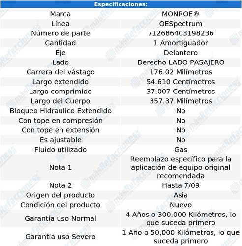 Amortiguador Oespectrum Gas Pasajero Del Es350 07-09 Monroe Foto 3
