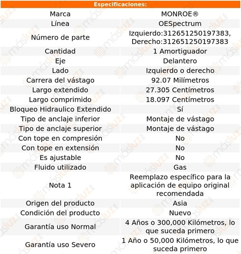 (1) Amortiguador Del Oespectrum Gas Der O Izq Diplomat 77/89 Foto 2