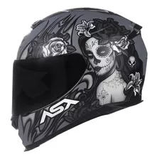 Capacete Asx Lady Catrina Caveira Preto Fosco + Viseira Fumê