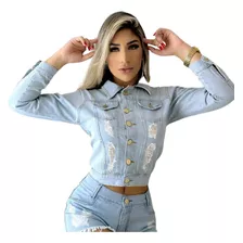 Jaqueta Feminina Jeans Com Rasgos Azul Escura Sem Elastano