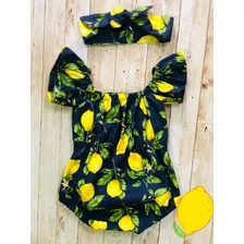 Conjunto Body Bebe Menina Macacão Infantil Mesversário Limão