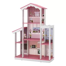Casa De Boneca Barbie Em Mdf 8 Cômodos Rosa