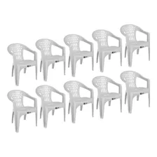 Kit 10 Cadeiras Duoplastic Poltrona Branco Resistente