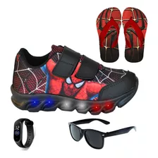 Tenis De Led Masculino Infantil Homem Aranha Meninos Brindes