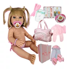 Boneca Bebê Reborne Menina Grande Loira 22 Acessórios