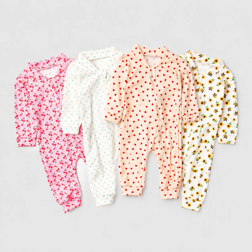 Kit 4 Macacão Canelado Estampado Bebê Zíper Menino E Menina