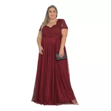 Vestido Marsala Madrinha Mãe De Noivos Evangélico Plus Size