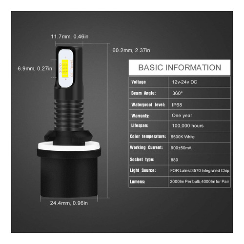 880 892 893 899 Bombillas Antiniebla Led 4000 Lm Para Ford Foto 5