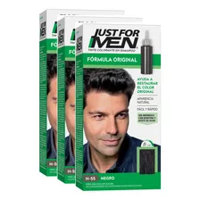  Tintura Shampoo Just For Men Tono Negro Formula Original Kit X 3 Unidades - Sin Amoniaco - Solo 5 Minutos - Rapido Y Facil -