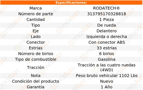 (1) Maza Rueda Del C1500 Suburban V8 5.7l 95/99 Rodatech Foto 7