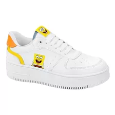 Tenis Casual Urbano Bob Esponja Abob Blanco Para Mujer