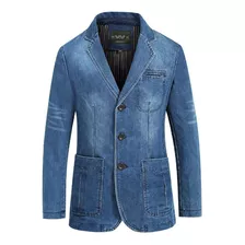 Saco Blazer Hombre Mezclilla Jeans Bolsillo Grande Slim Cut