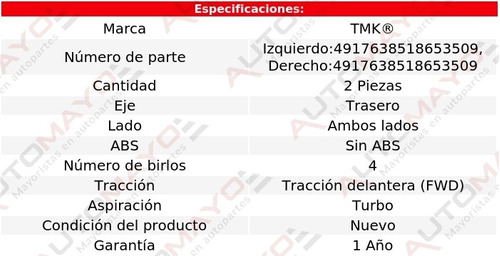 2) Mazas Traseras Sin Abs Tmk Partner L4 1.6l 2017-2019 Foto 2