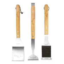 Set 3 Utensilios Para Asados Mango Madera Jim Beam