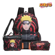 Mochila Escolar De Costas Naruto Estojo Lancheira Térmica Cor Preto