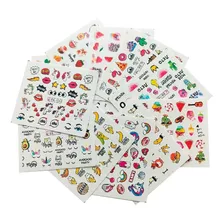 12 Láminas Tatoo Sticker Agua Para Uñas Variado