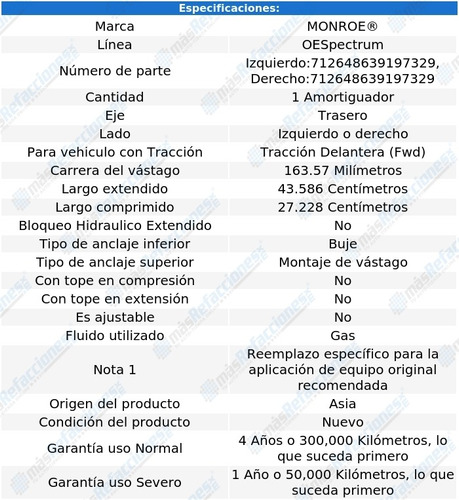 Amortiguador Oespectrum Gas Tra Saab 9-3 Fwd 03-11 Monroe Foto 2