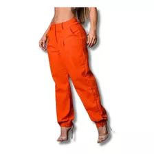 Calça Jogger Linho Feminina Cintura Alta Blogueira Luxo