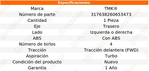 1- Maza Trasera Izq/der 500l L4 1.4l 14/19 Tmk Foto 2