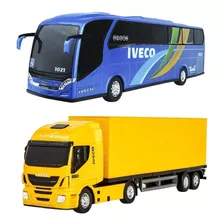 Kit Caminhão Baú E Onibus Brinquedo Iveco Usual Brincar