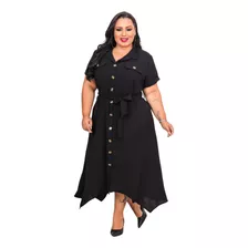 Chamise Vestido Plus Size Longo Botão Duna Cinto Gg G2 G3