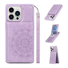 Funda Para iPhone 13 Pro Billetera Flip Mandala Cuero Lila