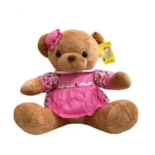 Urso Pelúcia De Vestido Rosa Florido 45cm Pelúcia Grande