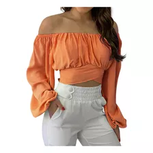 Tops De Mujer Sin Tirantes De Manga Larga Color Con Hombros