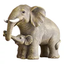 Escultura Elefante Mãe E Filho Decoração Sala Escritório Cor Bege